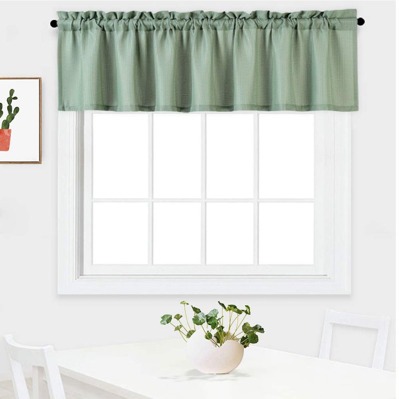 NANAN Curtain Valance,Waffle Weave Waterproof Window Valance for Bathroom,Rod Pocket Tailored Kitchen Valance Curtain Cafe Curtains - 60" x 15", Sage, One Panel - Image 3